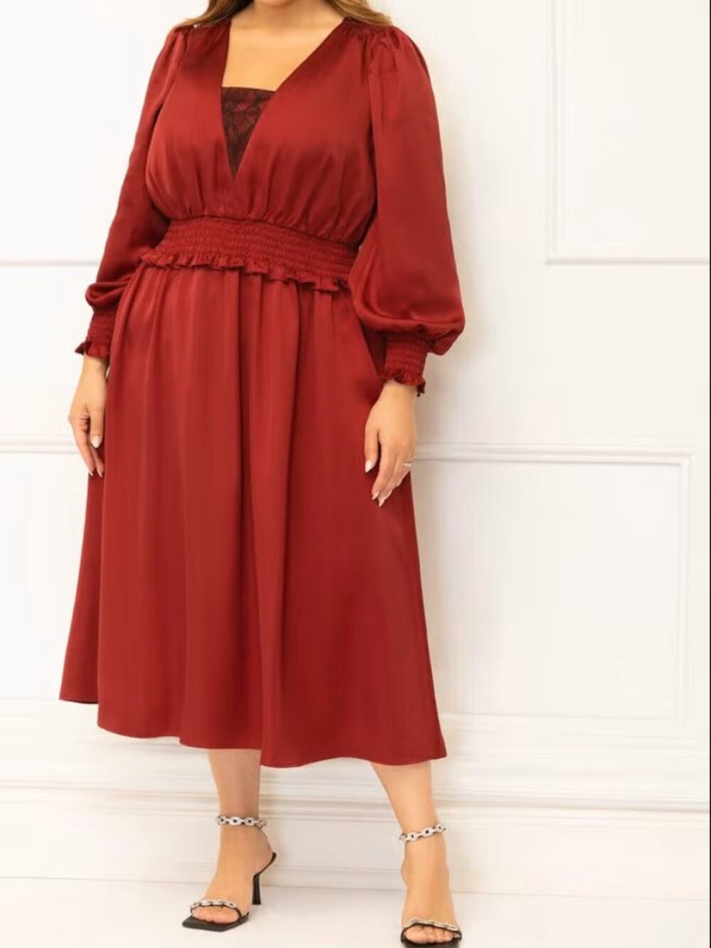 Eloquii Wine Red Long-Sleeve Midi Dress
